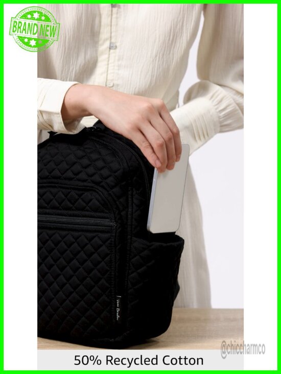 Quilted Cotton Small Backpack with Adjustable Straps, Machine Washable, Zip